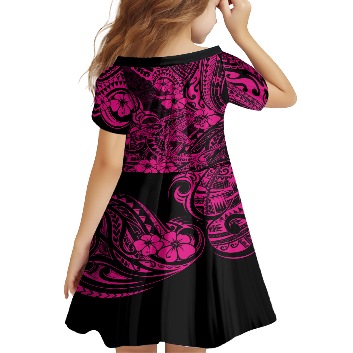 Hawaii Shark Kid Short Sleeve Dress Polynesian Pattern Pink Version LT01 - Polynesian Pride