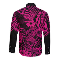 Hawaii Shark Long Sleeve Button Shirt Polynesian Pattern Pink Version LT01 - Polynesian Pride