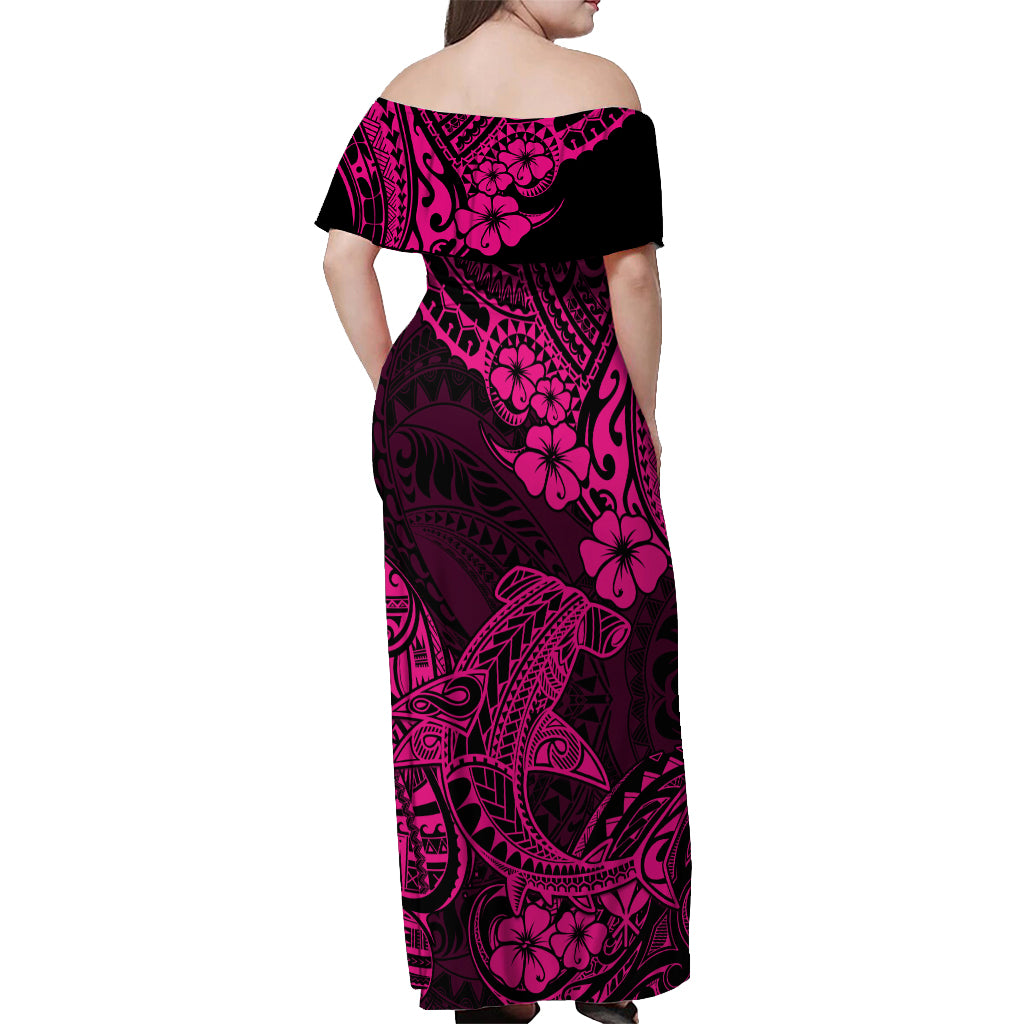 Hawaii Shark Off Shoulder Maxi Dress Polynesian Pattern Pink Version LT01 - Polynesian Pride