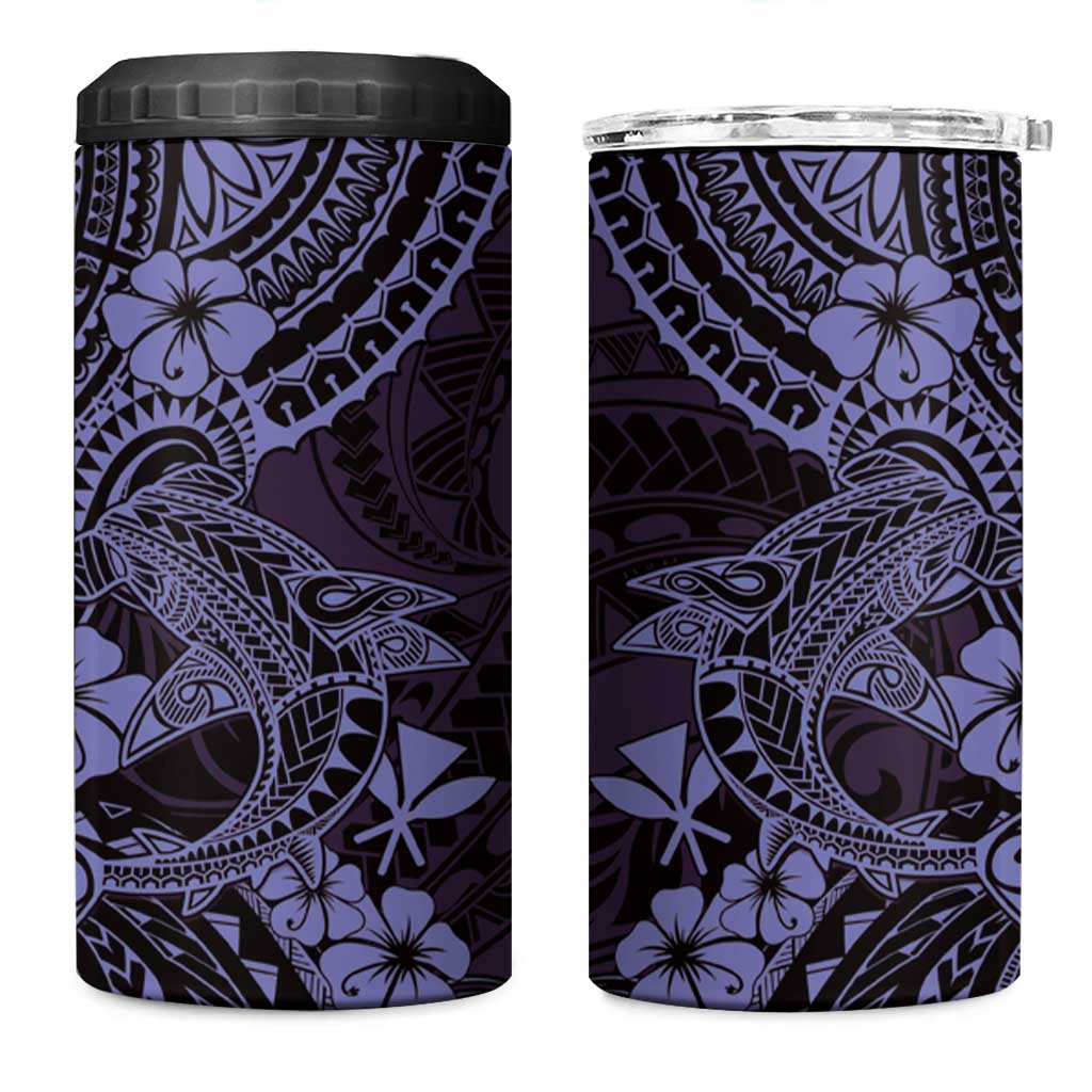 Hawaii Shark 4 in 1 Can Cooler Tumbler Polynesian Pattern Purple Version