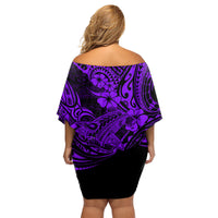 Hawaii Shark Family Matching Off Shoulder Short Dress and Hawaiian Shirt Polynesian Pattern Purple Version LT01 - Polynesian Pride