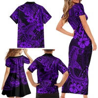 Hawaii Shark Family Matching Short Sleeve Bodycon Dress and Hawaiian Shirt Polynesian Pattern Purple Version LT01 - Polynesian Pride