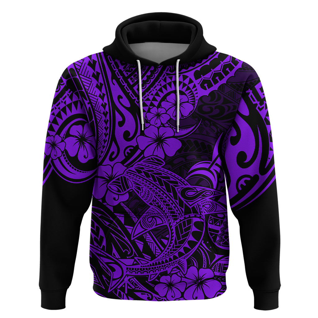 Hawaii Shark Hoodie Polynesian Pattern Purple Version LT01 Pullover Hoodie Purple - Polynesian Pride