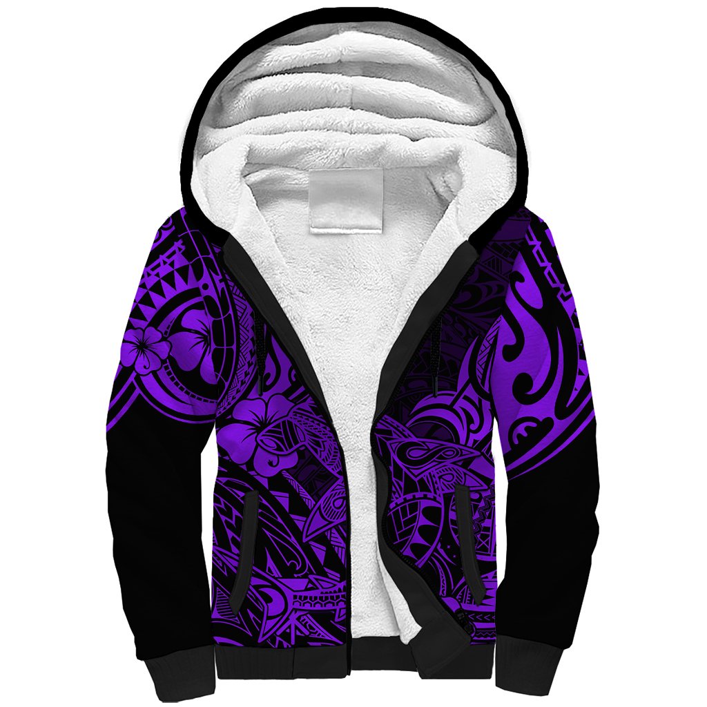 Hawaii Shark Sherpa Hoodie Polynesian Pattern Purple Version LT01 Unisex Purple - Polynesian Pride