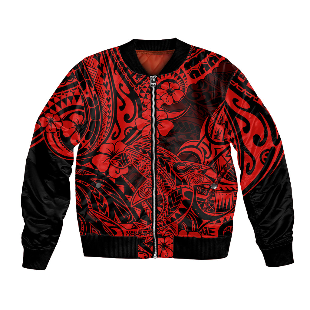 Hawaii Shark Bomber Jacket Polynesian Pattern Red Version LT01 Unisex Red - Polynesian Pride
