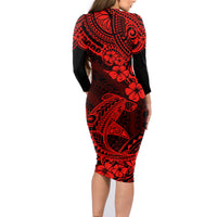 Hawaii Shark Family Matching Long Sleeve Bodycon Dress and Hawaiian Shirt Polynesian Pattern Red Version LT01 - Polynesian Pride