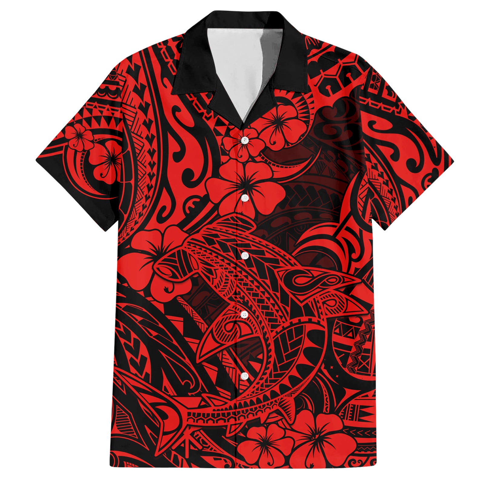 Hawaii Shark Hawaiian Shirt Polynesian Pattern Red Version LT01 Red - Polynesian Pride