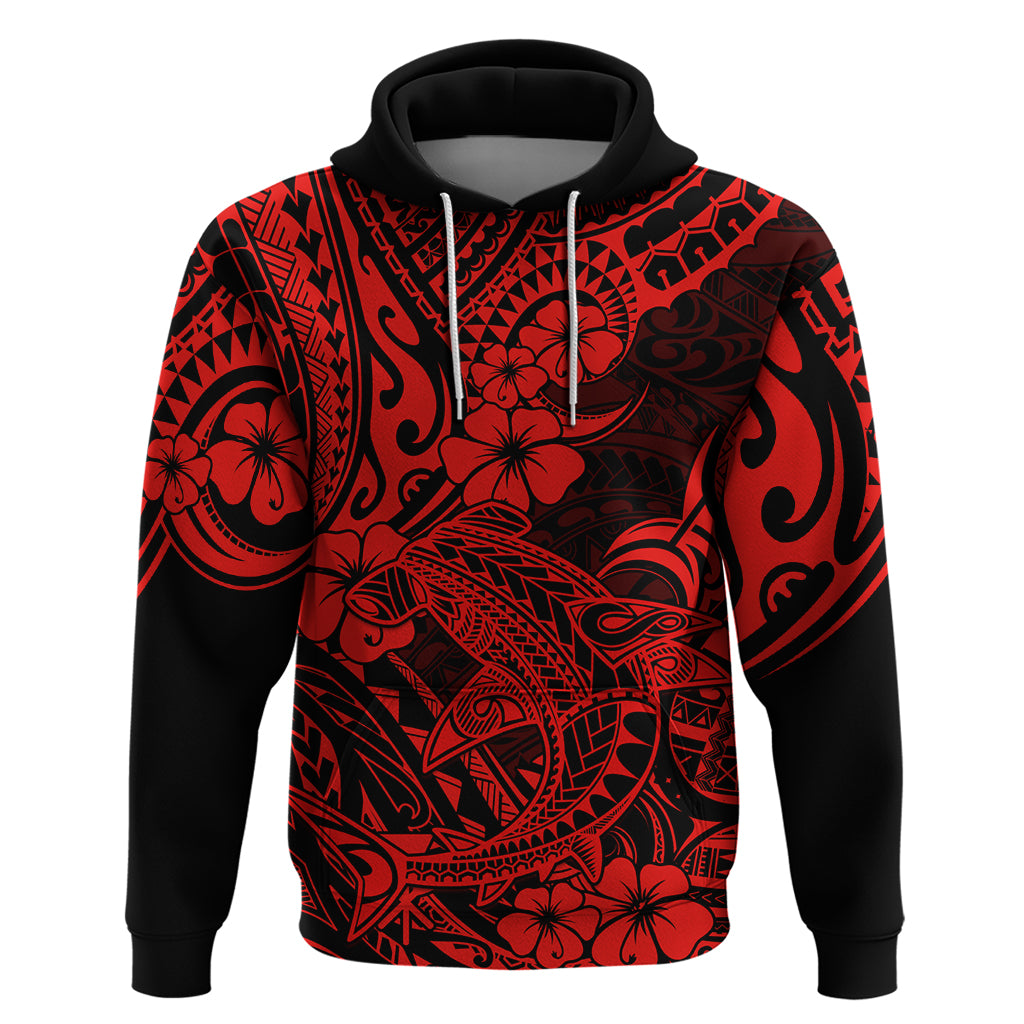 Hawaii Shark Hoodie Polynesian Pattern Red Version LT01 Pullover Hoodie Red - Polynesian Pride