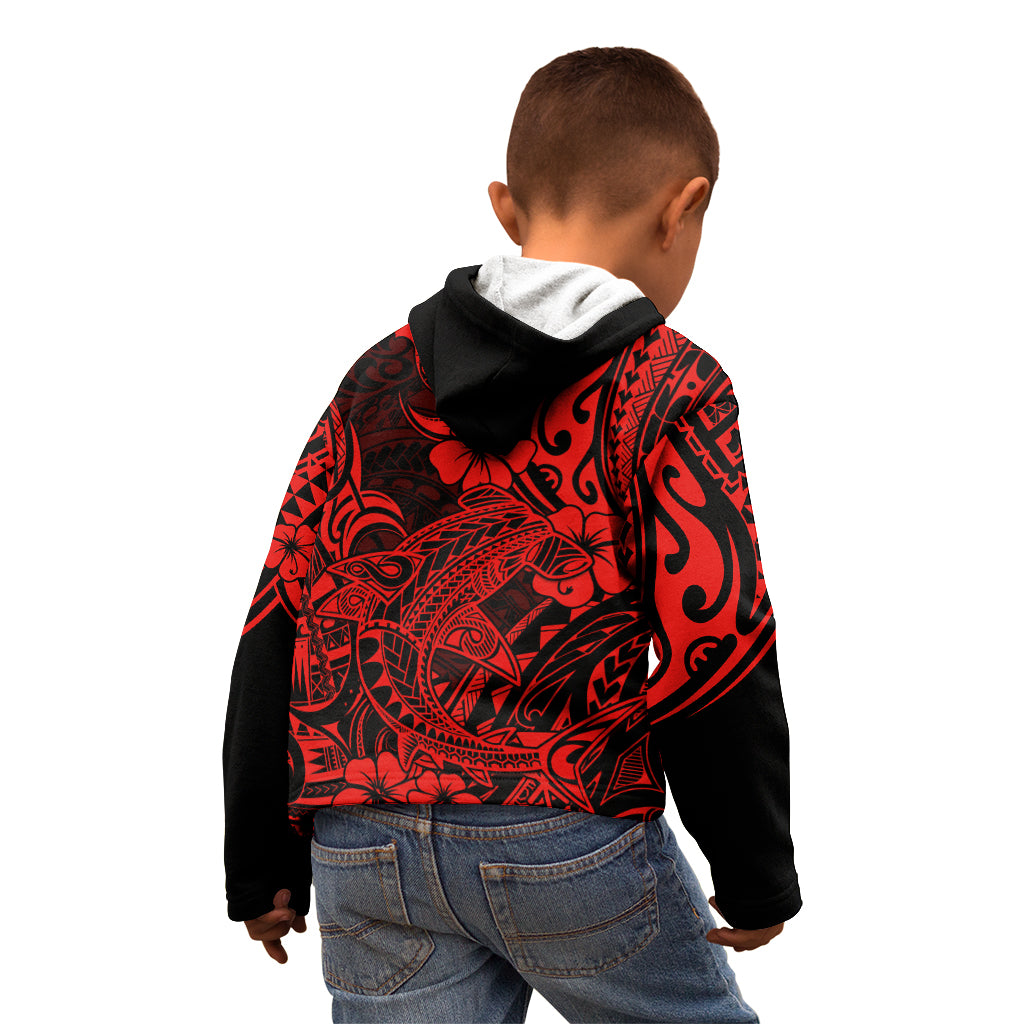 Hawaii Shark Kid Hoodie Polynesian Pattern Red Version LT01 - Polynesian Pride