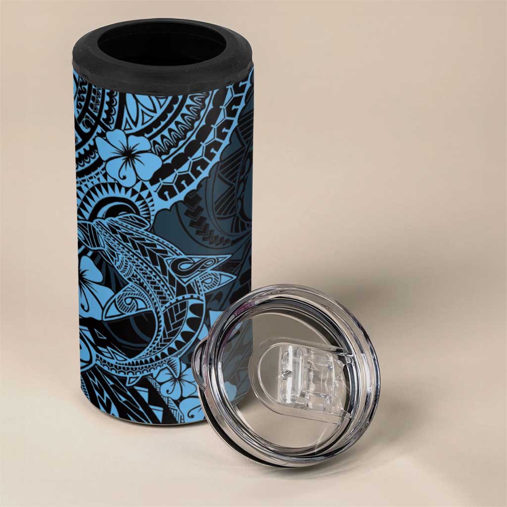 Hawaii Shark 4 in 1 Can Cooler Tumbler Polynesian Pattern Sky Blue Version