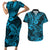 Hawaii Shark Couples Matching Short Sleeve Bodycon Dress and Hawaiian Shirt Polynesian Pattern Sky Blue Version LT01 Blue - Polynesian Pride