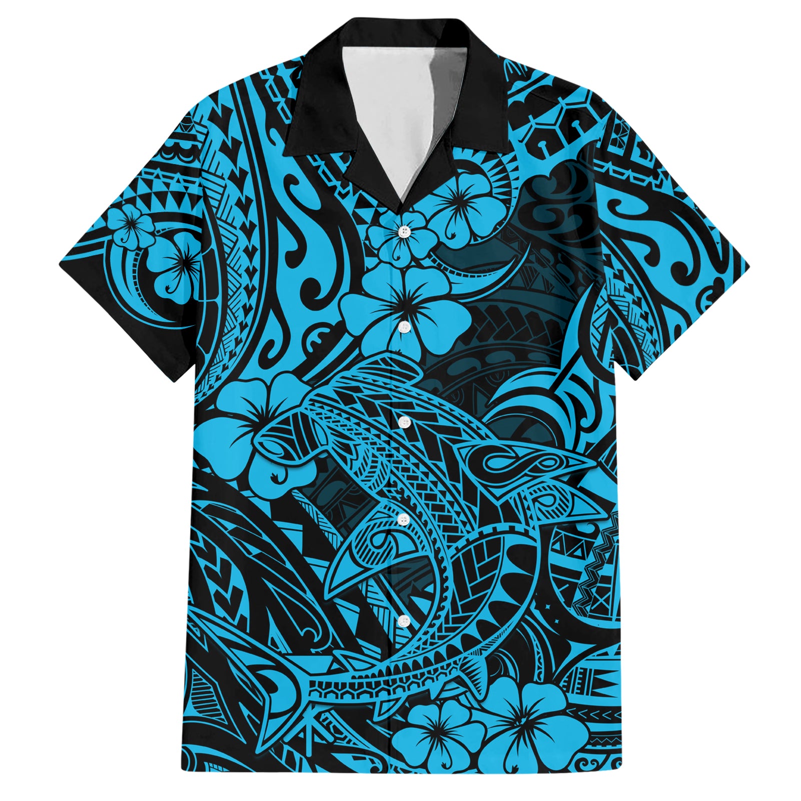 Hawaii Shark Hawaiian Shirt Polynesian Pattern Sky Blue Version LT01 Blue - Polynesian Pride