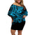 Hawaii Shark Off Shoulder Short Dress Polynesian Pattern Sky Blue Version LT01 Women Blue - Polynesian Pride