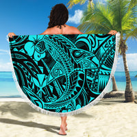 Hawaii Shark Beach Blanket Polynesian Pattern Turquoise Version LT01 - Wonder Print Shop