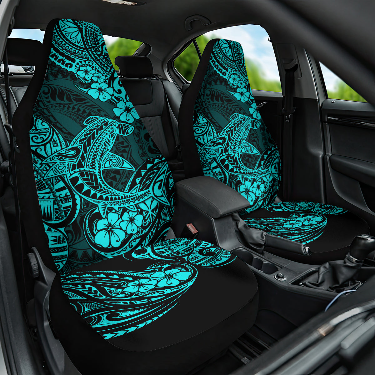 Hawaii Shark Car Seat Cover Polynesian Pattern Turquoise Version LT01 One Size Turquoise - Polynesian Pride