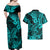 Hawaii Shark Couples Matching Off Shoulder Maxi Dress and Hawaiian Shirt Polynesian Pattern Turquoise Version LT01 - Polynesian Pride