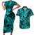 Hawaii Shark Couples Matching Short Sleeve Bodycon Dress and Hawaiian Shirt Polynesian Pattern Turquoise Version LT01 Turquoise - Polynesian Pride