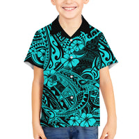 Hawaii Shark Family Matching Summer Maxi Dress and Hawaiian Shirt Polynesian Pattern Turquoise Version LT01 Son's Shirt Turquoise - Polynesian Pride