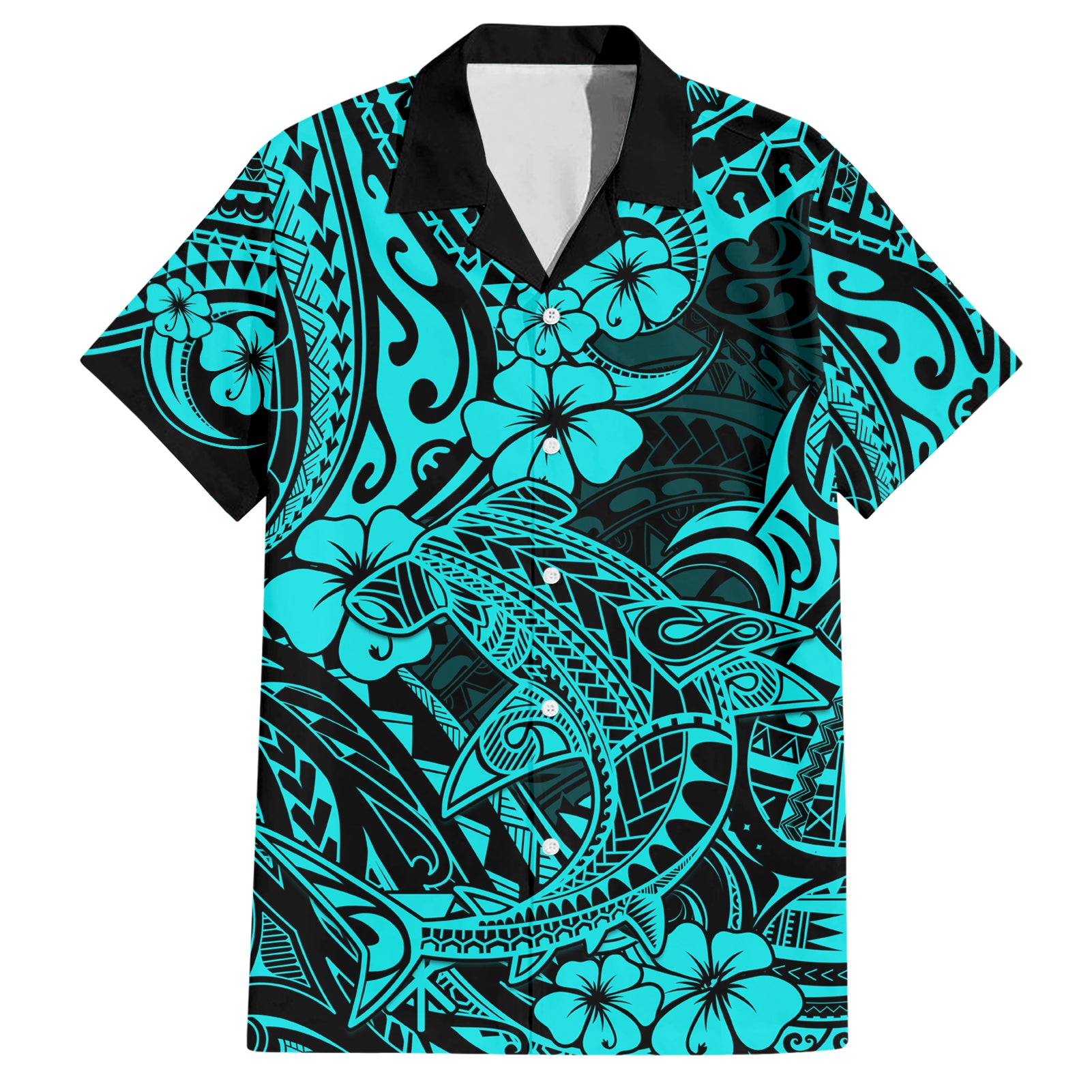 Hawaii Shark Hawaiian Shirt Polynesian Pattern Turquoise Version LT01 Turquoise - Polynesian Pride