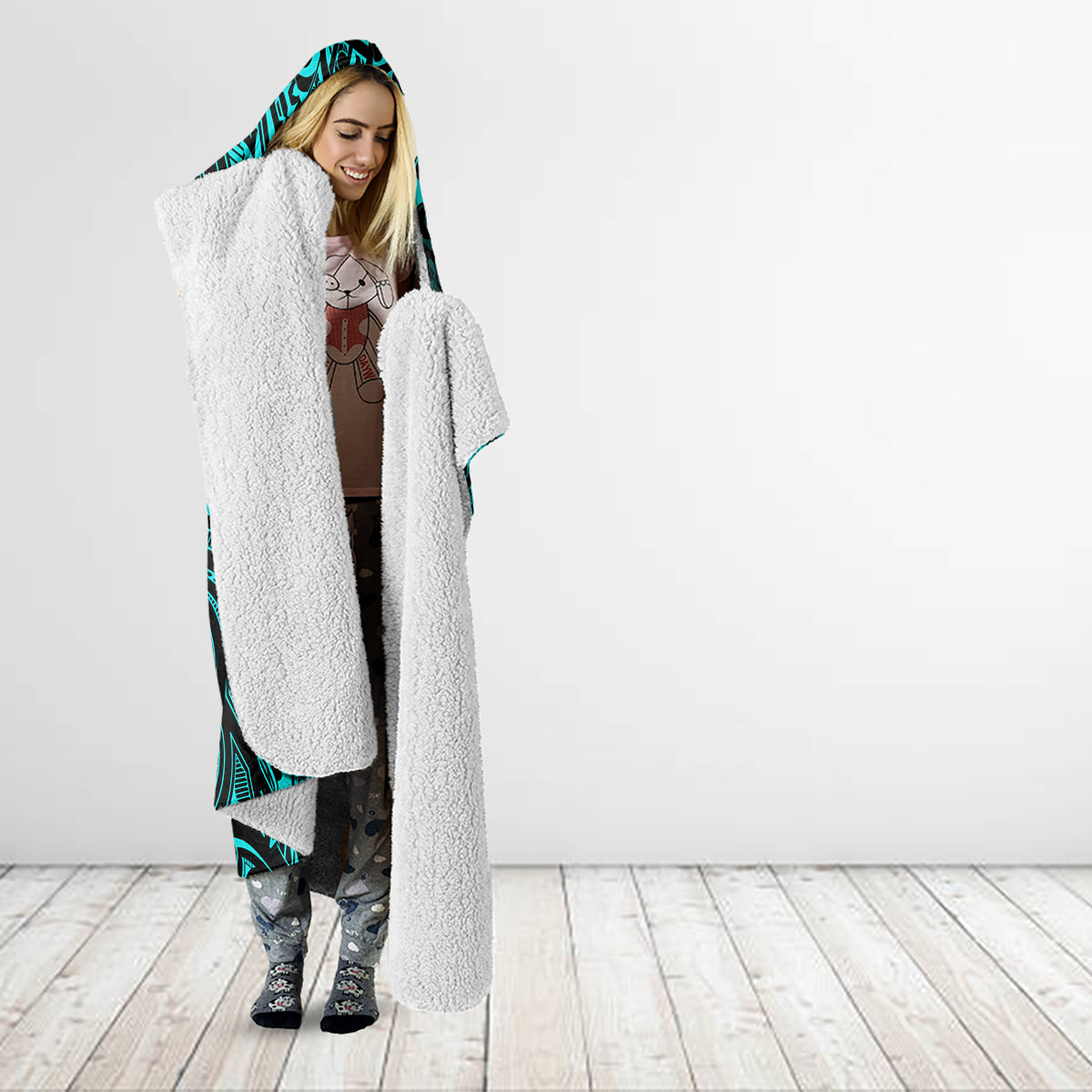 Hawaii Shark Hooded Blanket Polynesian Pattern Turquoise Version LT01 - Polynesian Pride