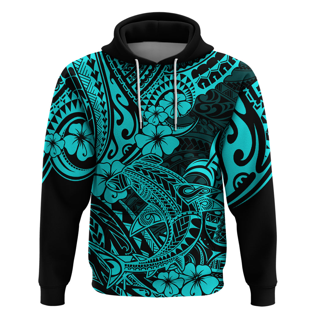 Hawaii Shark Hoodie Polynesian Pattern Turquoise Version LT01 Pullover Hoodie Turquoise - Polynesian Pride