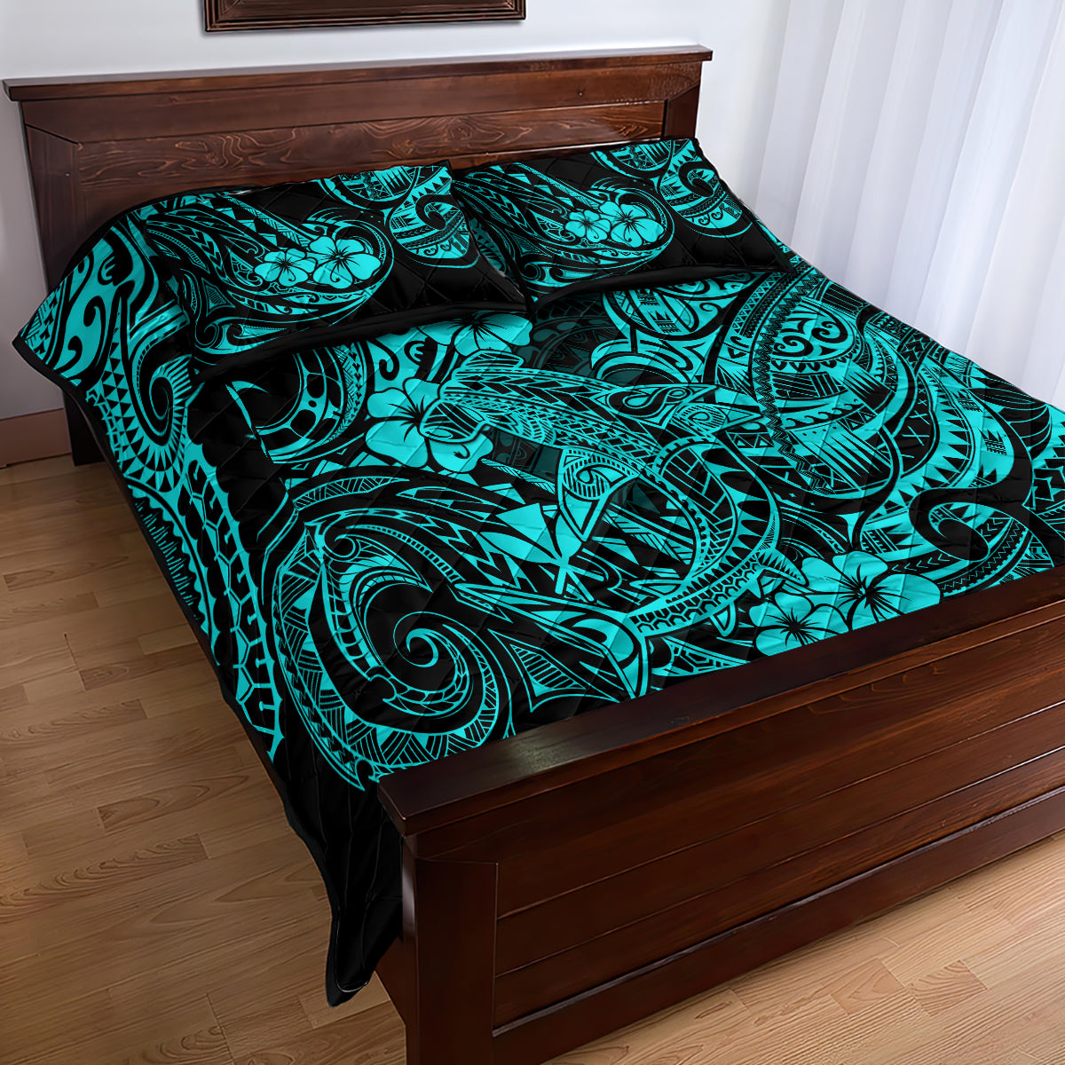 Hawaii Shark Quilt Bed Set Polynesian Pattern Turquoise Version LT01 - Polynesian Pride