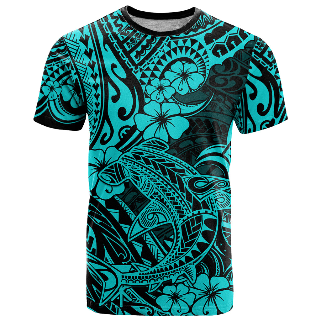 Hawaii Shark T Shirt Polynesian Pattern Turquoise Version LT01 Turquoise - Polynesian Pride