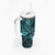 Hawaii Shark Tumbler With Handle Polynesian Pattern Turquoise Version