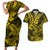 Hawaii Shark Couples Matching Short Sleeve Bodycon Dress and Hawaiian Shirt Polynesian Pattern Yellow Version LT01 Yellow - Polynesian Pride