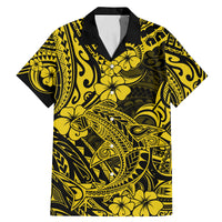 Hawaii Shark Family Matching Mermaid Dress and Hawaiian Shirt Polynesian Pattern Yellow Version LT01 Dad's Shirt - Short Sleeve Yellow - Polynesian Pride