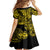 Hawaii Shark Family Matching Off Shoulder Short Dress and Hawaiian Shirt Polynesian Pattern Yellow Version LT01 - Polynesian Pride