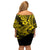 Hawaii Shark Family Matching Off Shoulder Short Dress and Hawaiian Shirt Polynesian Pattern Yellow Version LT01 - Polynesian Pride