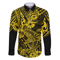 Hawaii Shark Family Matching Puletasi Dress and Hawaiian Shirt Polynesian Pattern Yellow Version LT01 Dad's Shirt - Long Sleeve Yellow - Polynesian Pride