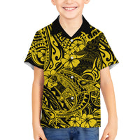 Hawaii Shark Family Matching Summer Maxi Dress and Hawaiian Shirt Polynesian Pattern Yellow Version LT01 Son's Shirt Yellow - Polynesian Pride