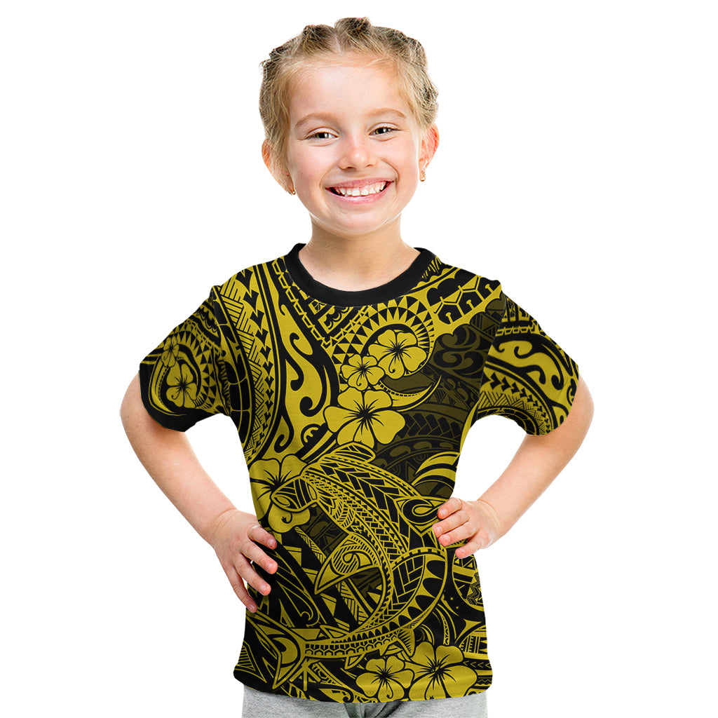 Hawaii Shark Kid T Shirt Polynesian Pattern Yellow Version LT01 Yellow - Polynesian Pride