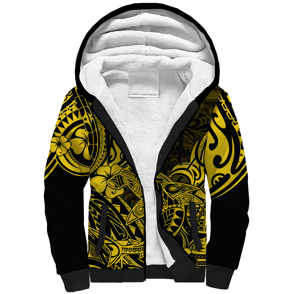Hawaii Shark Sherpa Hoodie Polynesian Pattern Yellow Version LT01 Unisex Yellow - Polynesian Pride