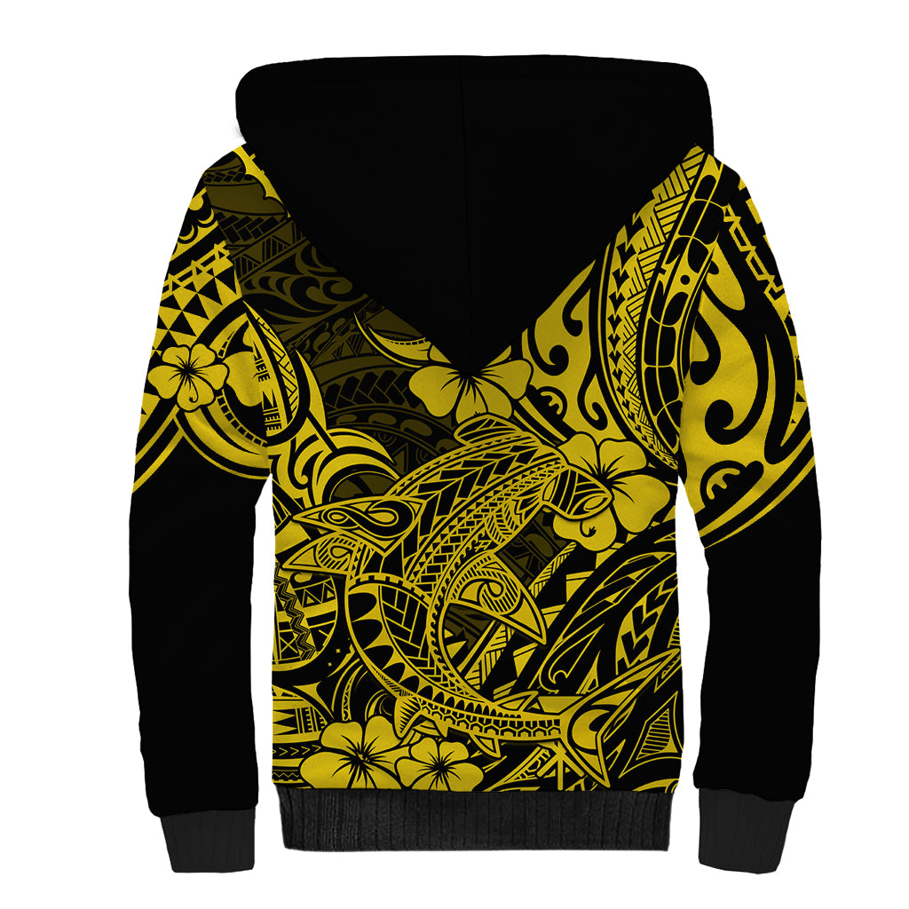 Hawaii Shark Sherpa Hoodie Polynesian Pattern Yellow Version LT01 - Polynesian Pride