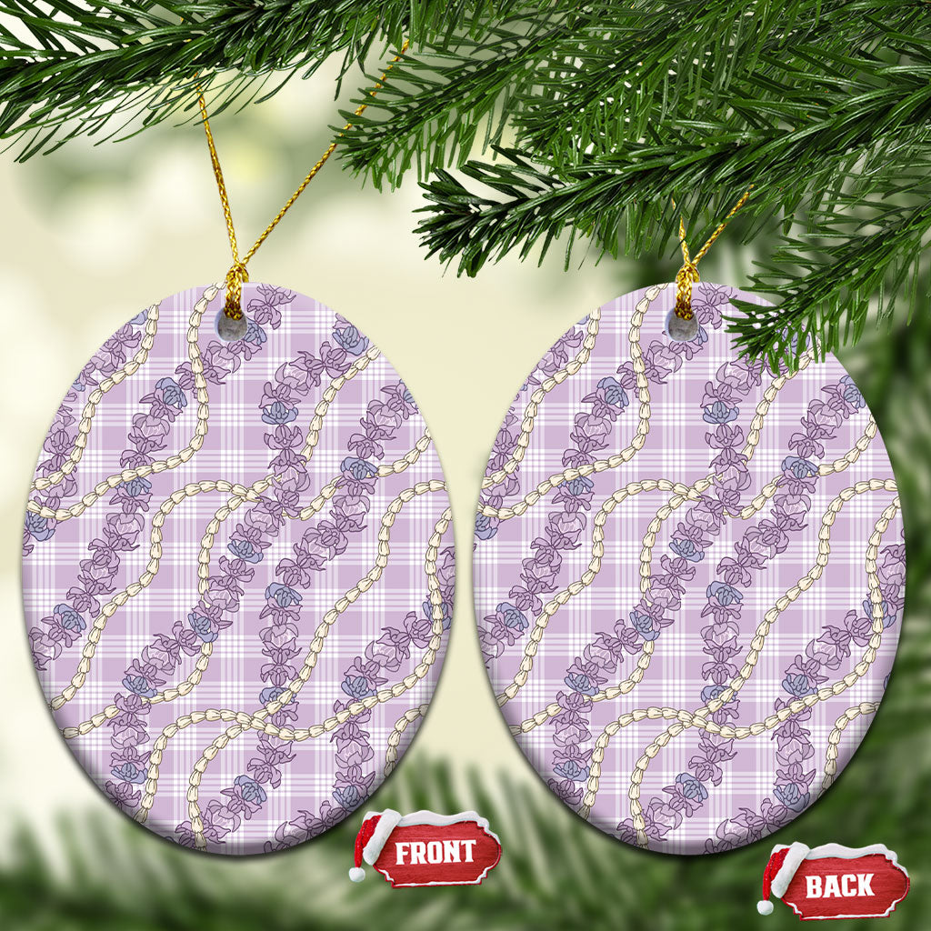 Pua Kalaunu Lei Ceramic Ornament Palaka Pattern LT01 Oval Purple - Polynesian Pride