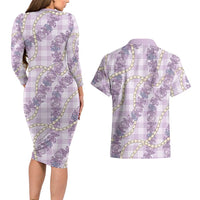 Pua Kalaunu Lei Couples Matching Long Sleeve Bodycon Dress and Hawaiian Shirt Palaka Pattern