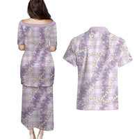 Pua Kalaunu Lei Couples Matching Puletasi and Hawaiian Shirt Palaka Pattern