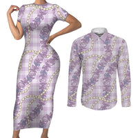 Pua Kalaunu Lei Couples Matching Short Sleeve Bodycon Dress and Long Sleeve Button Shirt Palaka Pattern