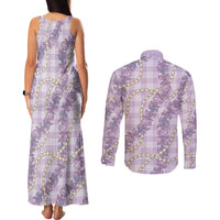 Pua Kalaunu Lei Couples Matching Tank Maxi Dress and Long Sleeve Button Shirt Palaka Pattern