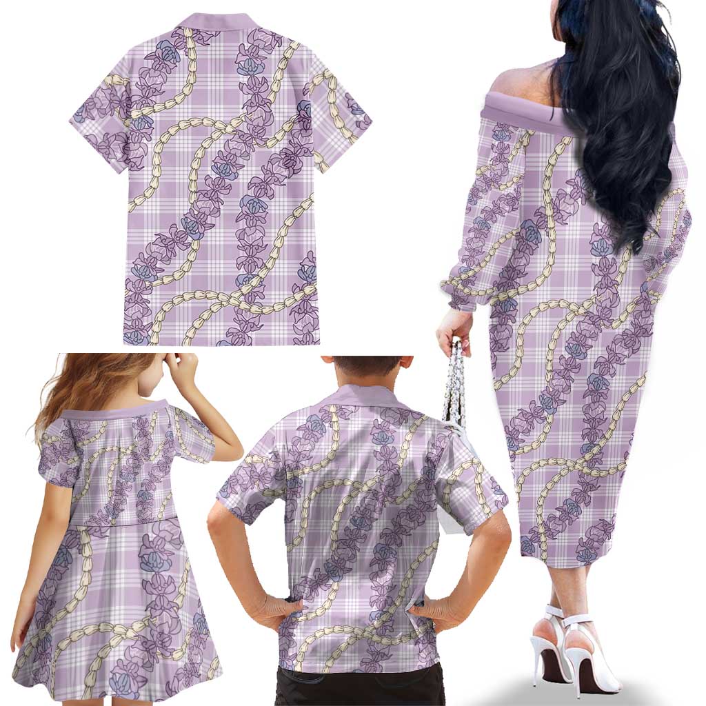 Pua Kalaunu Lei Family Matching Off The Shoulder Long Sleeve Dress and Hawaiian Shirt Palaka Pattern LT01 - Polynesian Pride