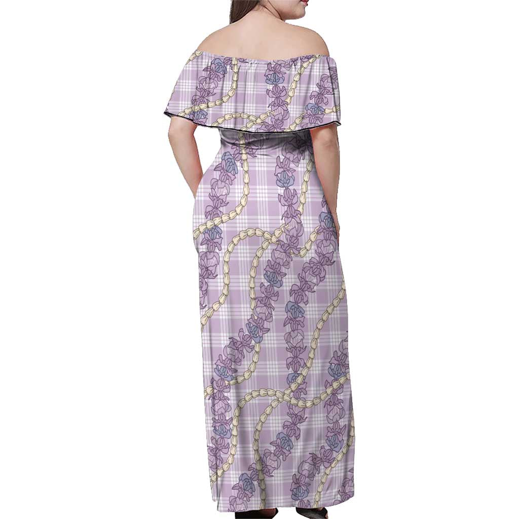 Pua Kalaunu Lei Family Matching Off Shoulder Maxi Dress and Hawaiian Shirt Palaka Pattern