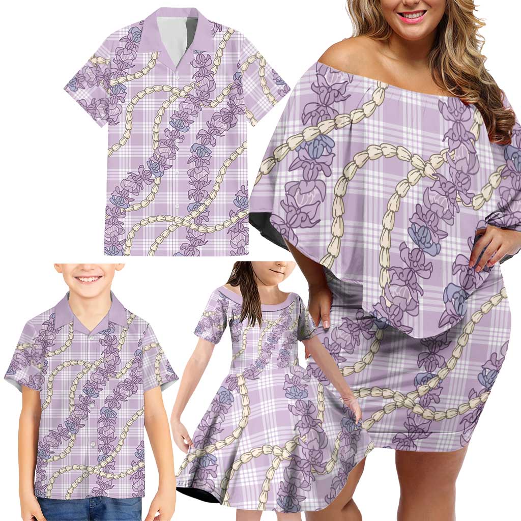 Pua Kalaunu Lei Family Matching Off Shoulder Short Dress and Hawaiian Shirt Palaka Pattern
