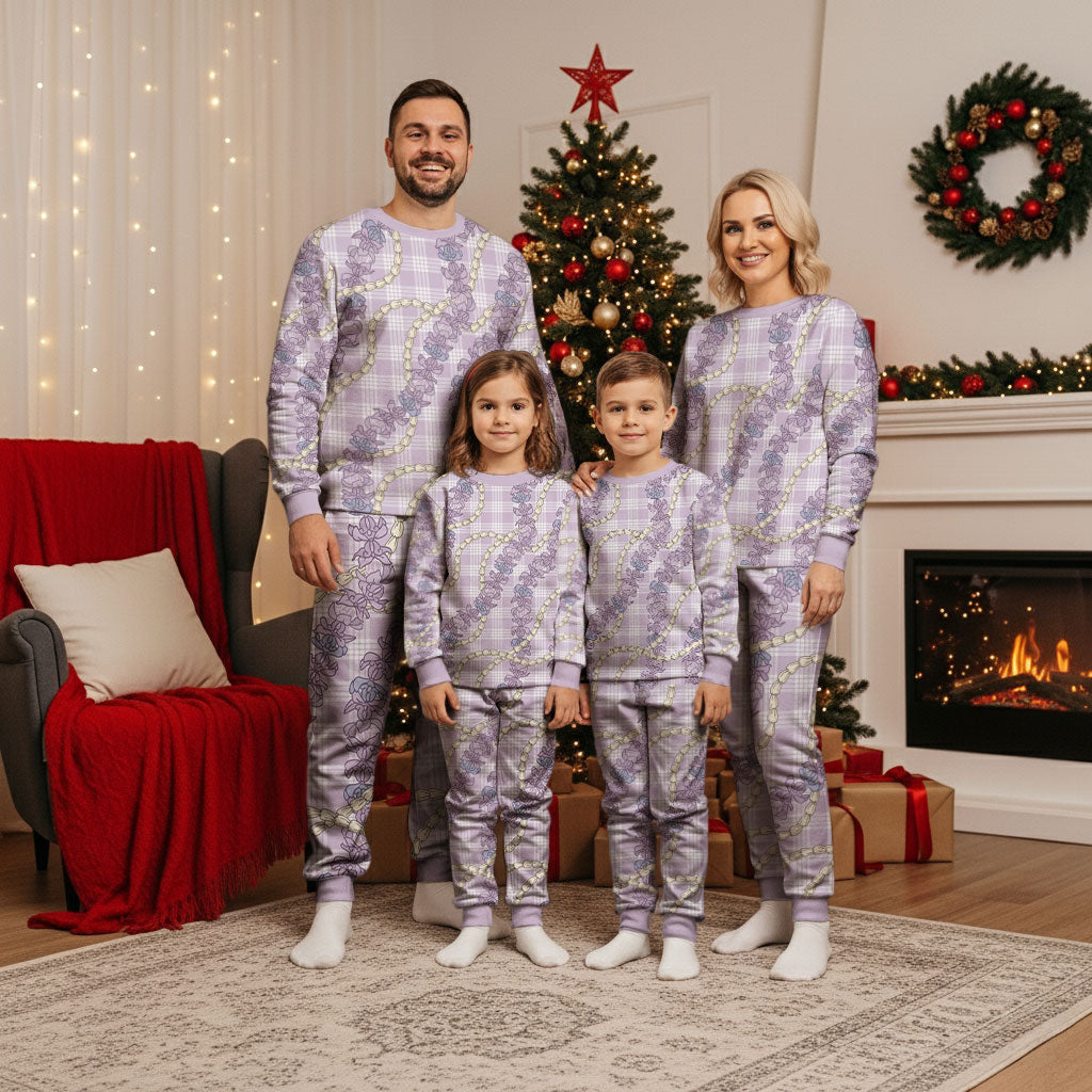 Pua Kalaunu Lei Christmas Pajama Set Palaka Pattern LT01 - Polynesian Pride