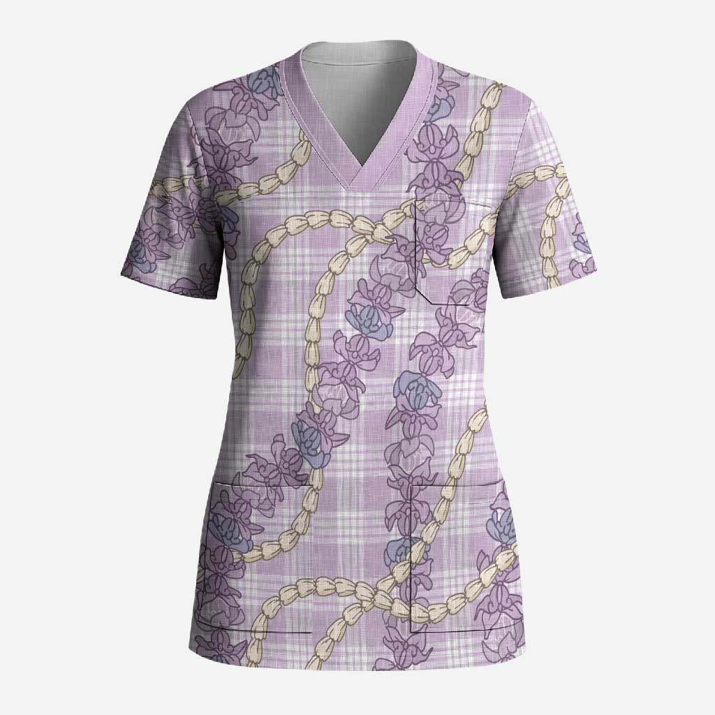 Pua Kalaunu Lei Scrub Top Palaka Pattern