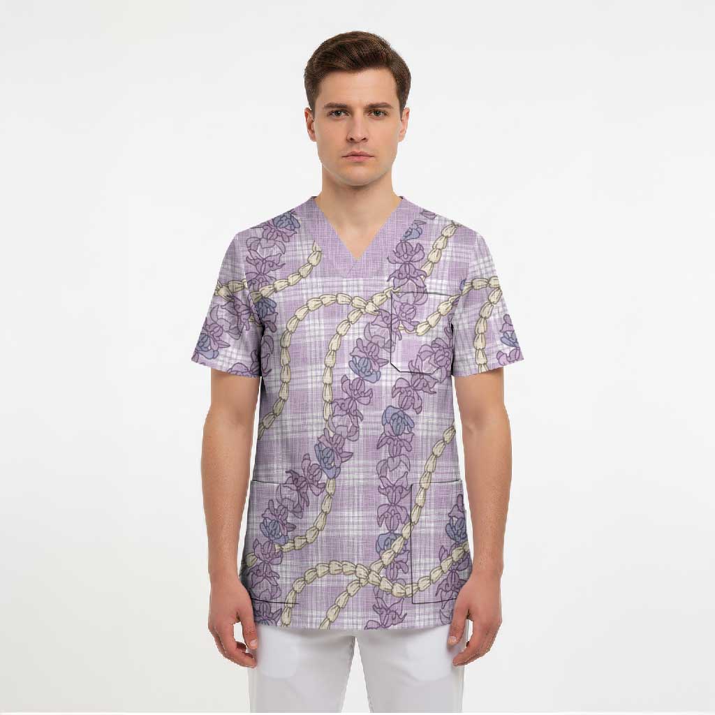 Pua Kalaunu Lei Scrub Top Palaka Pattern