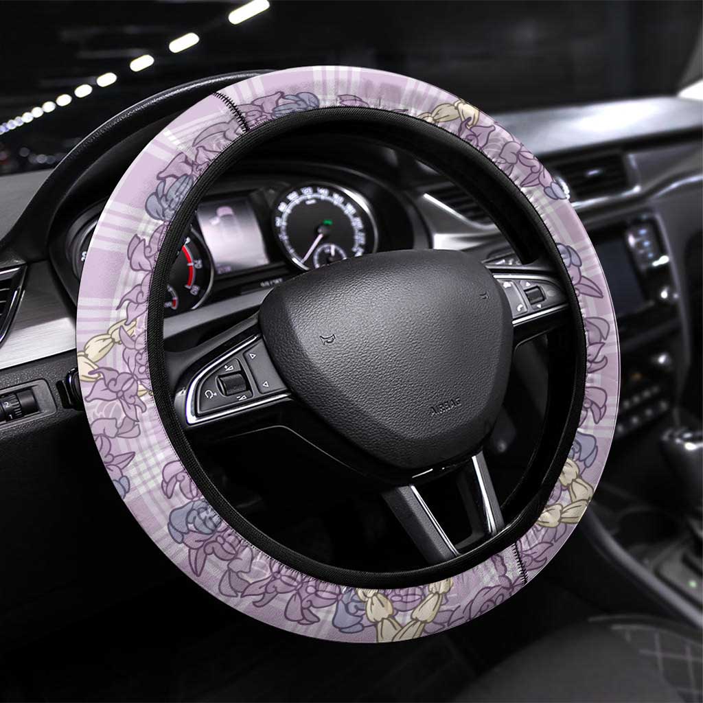 Pua Kalaunu Lei Steering Wheel Cover Palaka Pattern