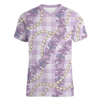 Pua Kalaunu Lei Women V-Neck T-Shirt Palaka Pattern
